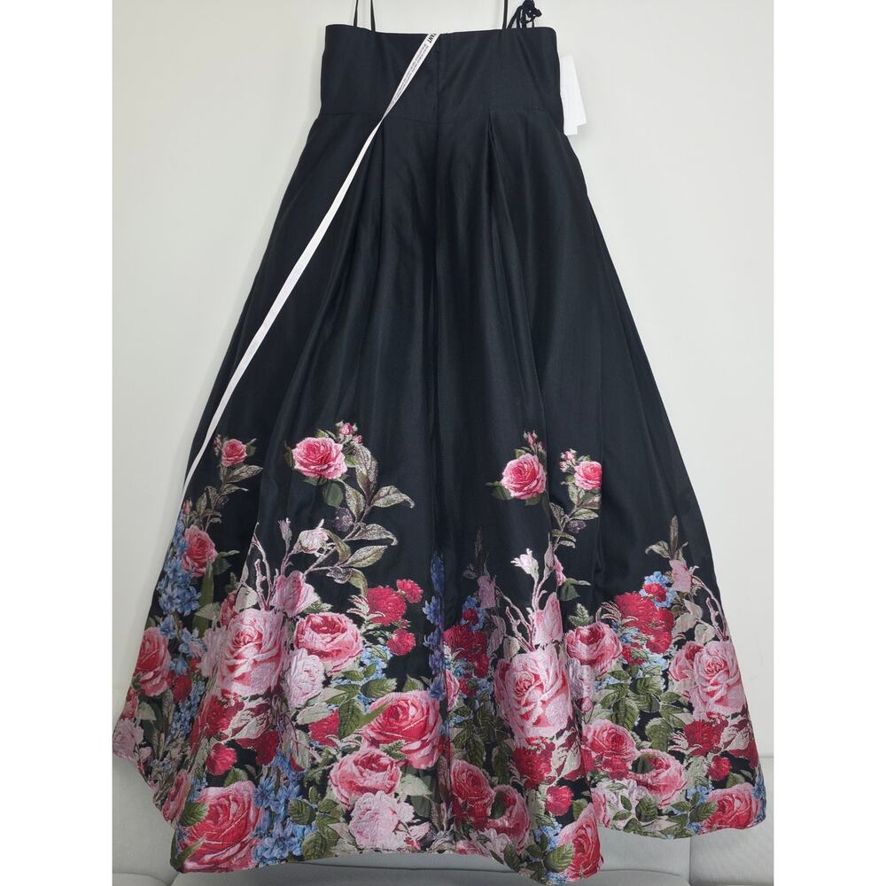 Mac Duggal Black Floral Brocade Bottom Strapless Maxi Dress Sz 16 NWT - Picture 5 of 12
